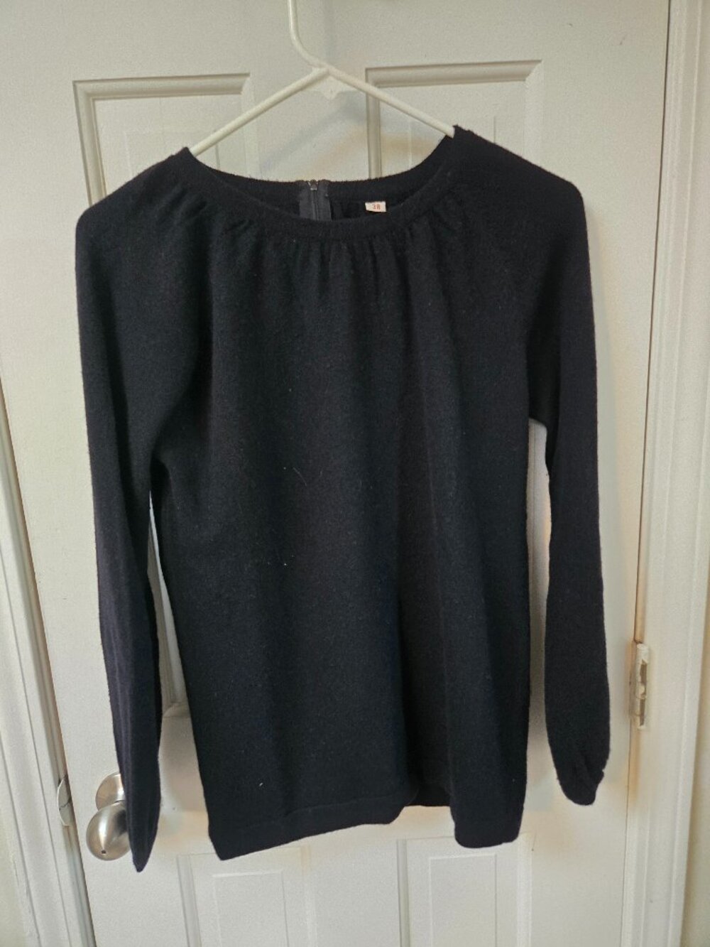 Vtg Hadley 100% Cashmere Zipper Back Sweater Bishop Sleeve Black Women M